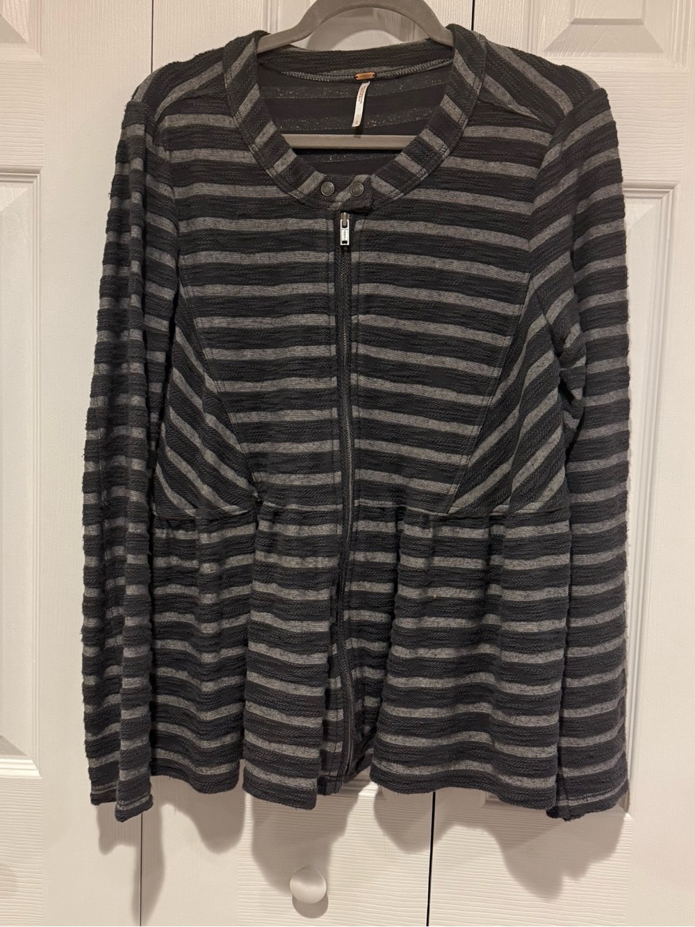 Free People Women’s Striped Zip Front Sweater Jacket - Gray